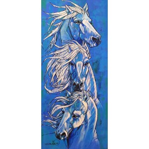 Momin Khan, 20 x 48 Inch, Acrylic on Canvas, Horse Painting, AC-MK-115